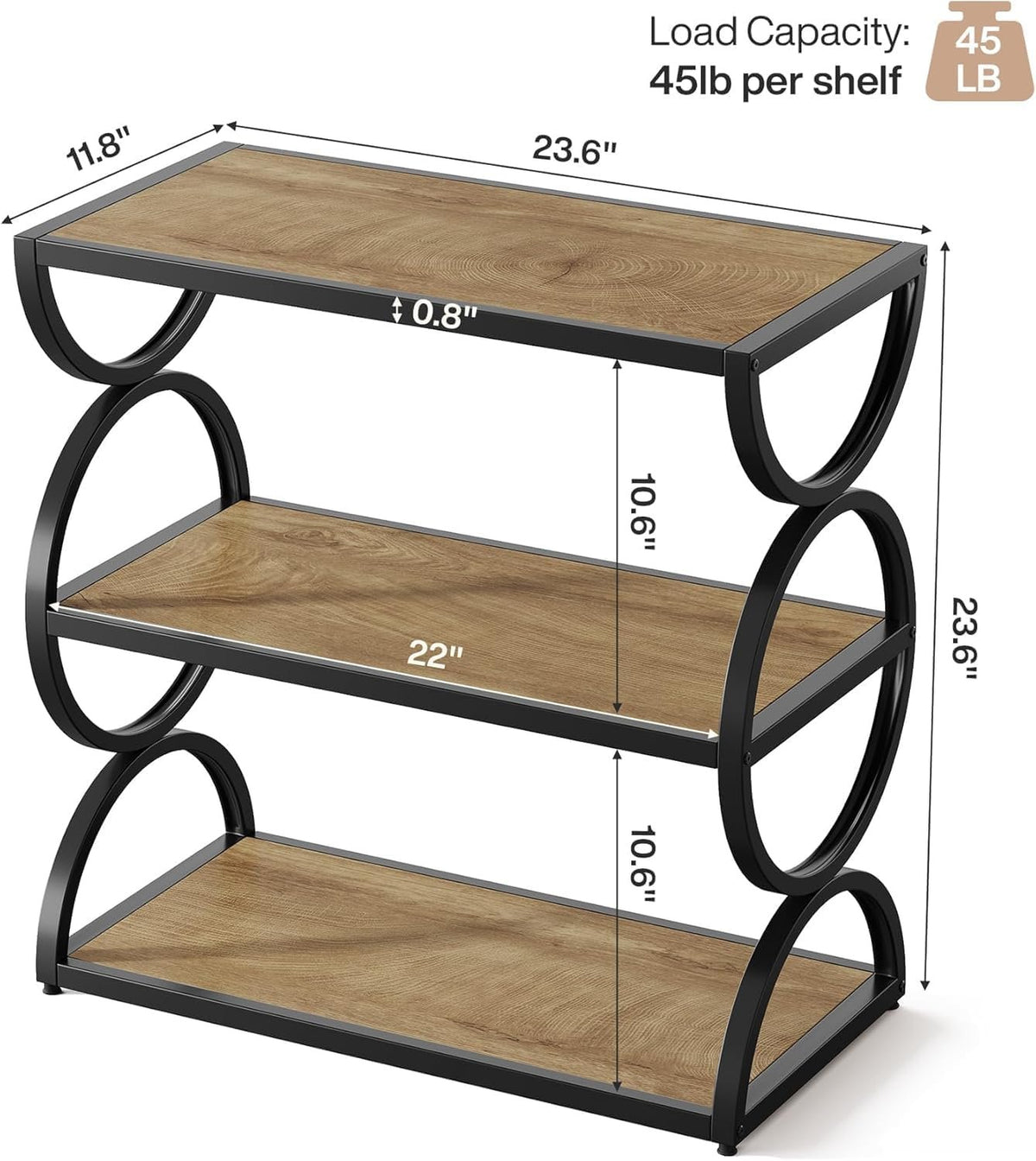 Tribesigns Beistelltisch mit 3 Ebenen, schmaler Ablagetisch aus Holz und Metall im Industrial-Stil