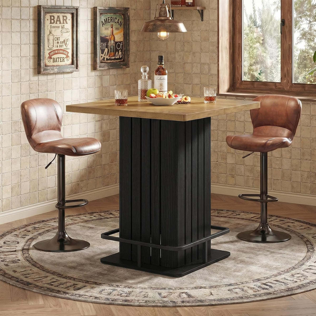 Tribesigns Quadratischer Bartisch im Industrial-Landhausstil, Bistrotisch mit Fußring