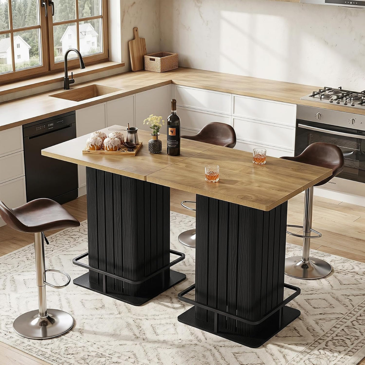 Tribesigns Quadratischer Bartisch im Industrial-Landhausstil, Bistrotisch mit Fußring