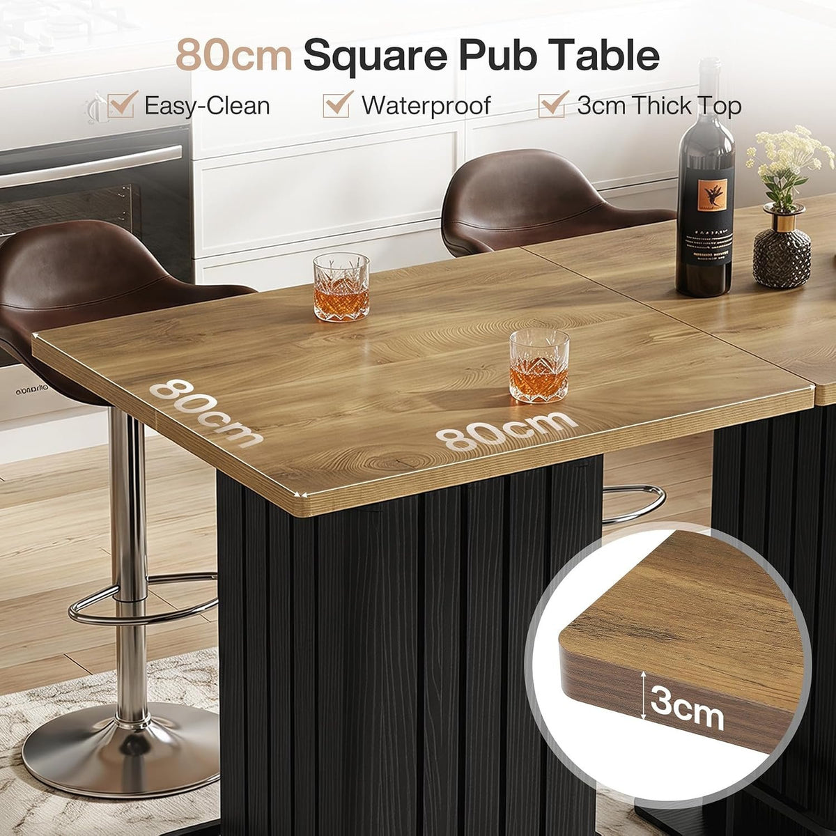 Tribesigns Quadratischer Bartisch im Industrial-Landhausstil, Bistrotisch mit Fußring