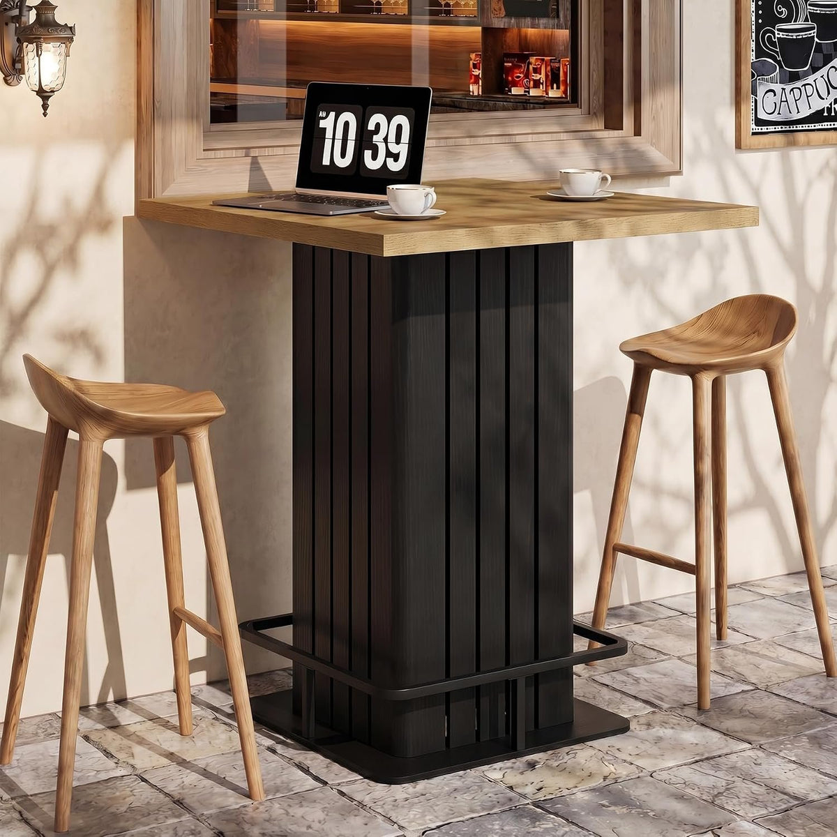Tribesigns Quadratischer Bartisch im Industrial-Landhausstil, Bistrotisch mit Fußring