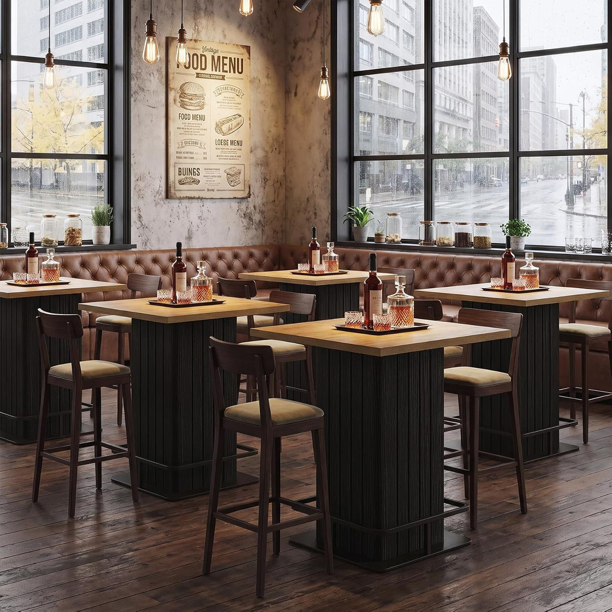 Tribesigns Quadratischer Bartisch im Industrial-Landhausstil, Bistrotisch mit Fußring