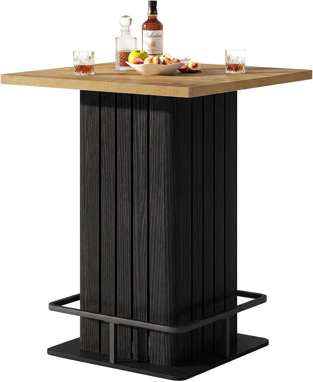 Tribesigns Quadratischer Bartisch im Industrial-Landhausstil, Bistrotisch mit Fußring
