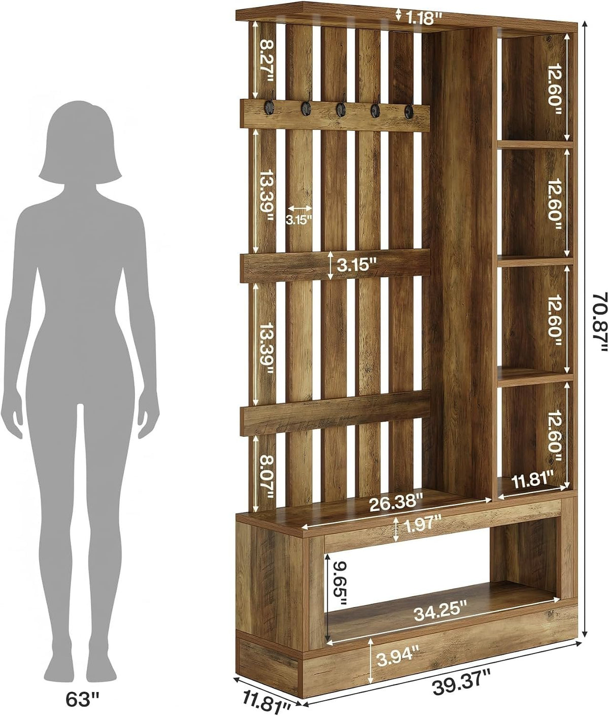 Tribesigns Raumteiler mit Bücherregal und Garderobe, Trennwand mit Stauraum