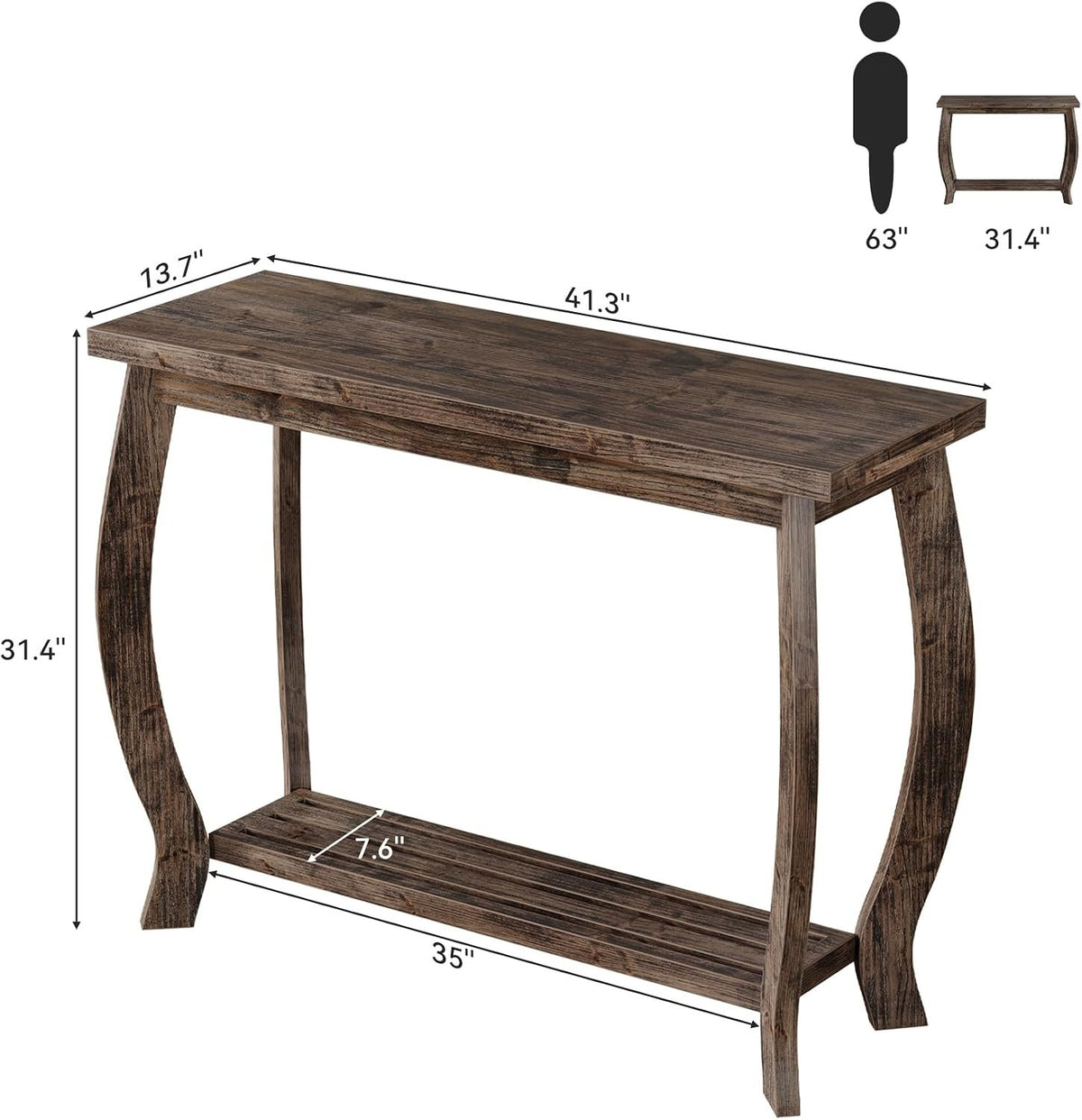 Tribesigns Massivholz Konsolentisch 105 cm, schmaler Flurtisch mit 2 Ebenen im Landhausstil