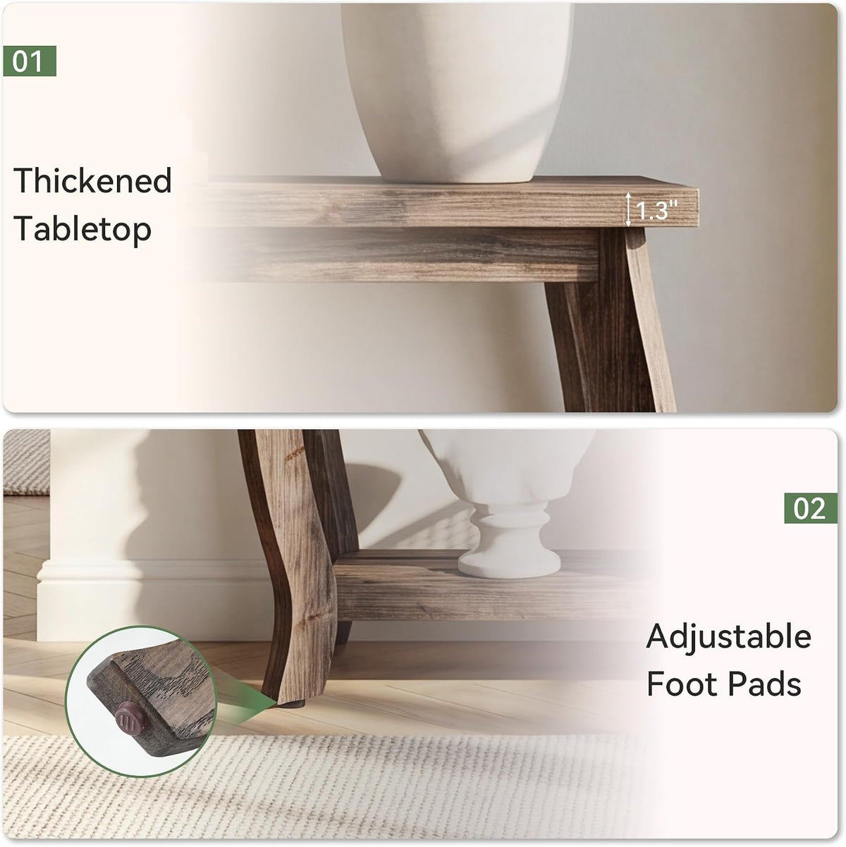 Tribesigns Massivholz Konsolentisch 105 cm, schmaler Flurtisch mit 2 Ebenen im Landhausstil