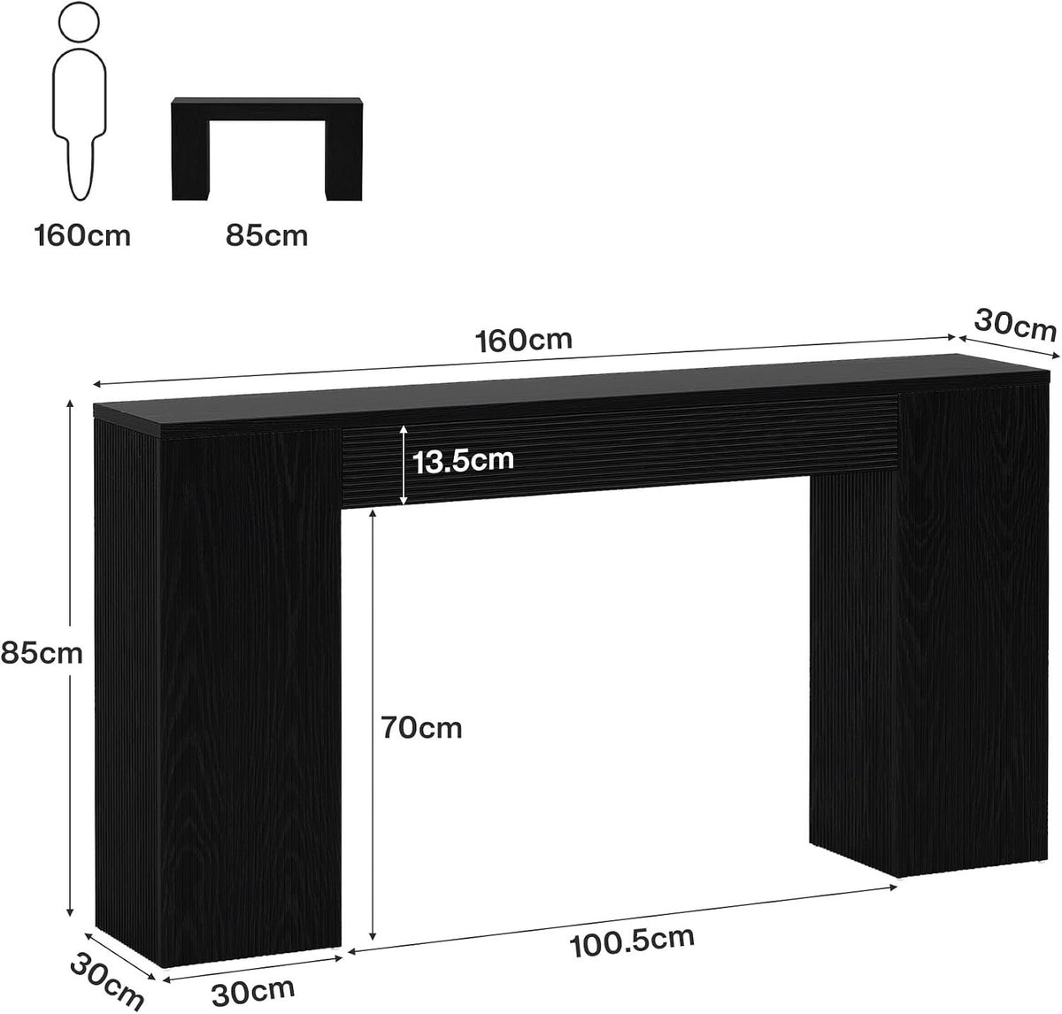 Tribesigns Konsolentisch 160 cm aus MDF, schmaler Flurtisch mit geriffelter Front