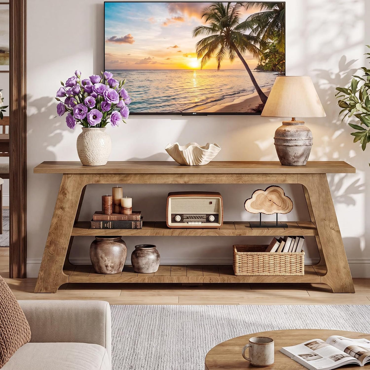 Tribesigns TV-Lowboard 160 cm für 75 Zoll Fernseher, TV-Schrank mit 3 Ablagen