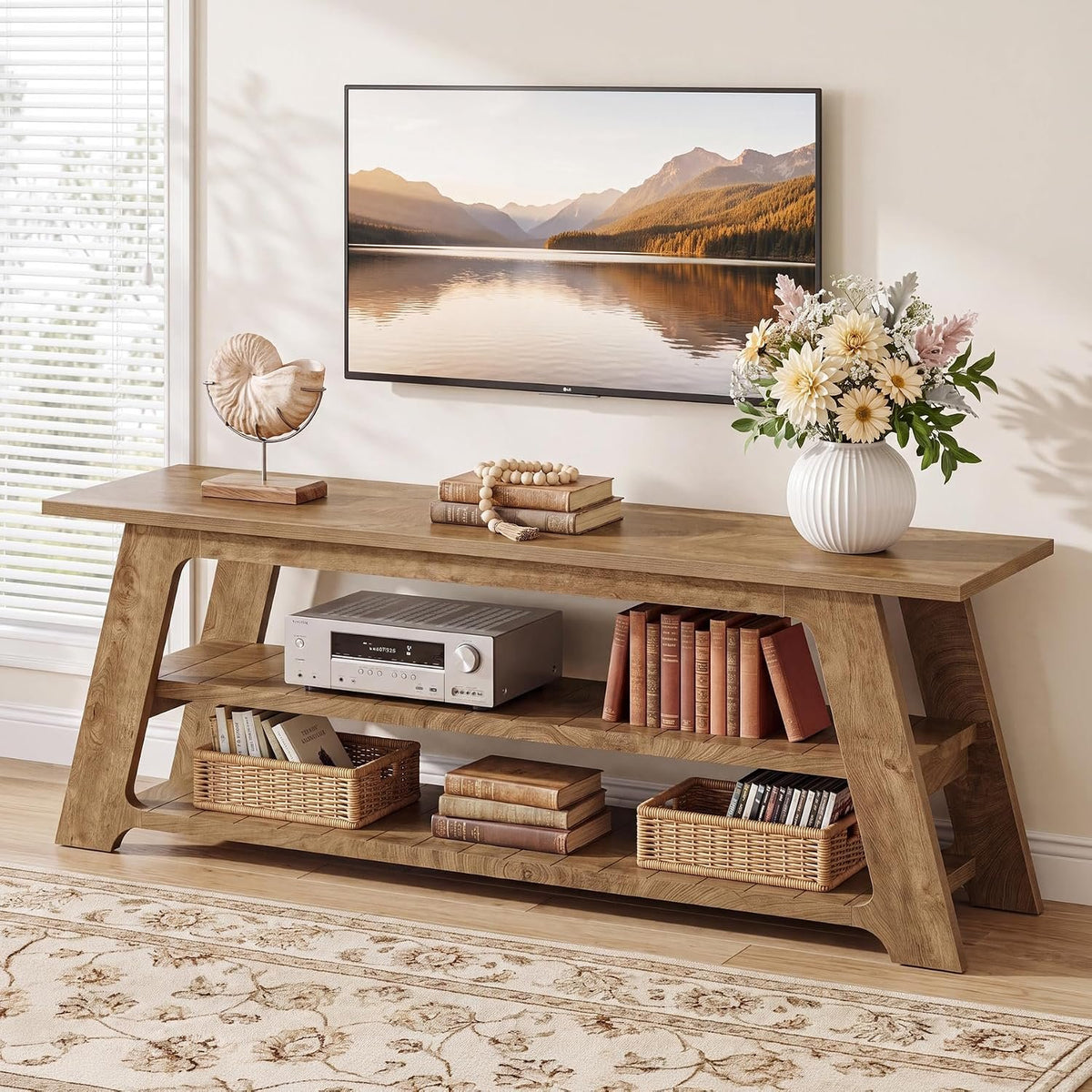 Tribesigns TV-Lowboard 160 cm für 75 Zoll Fernseher, TV-Schrank mit 3 Ablagen