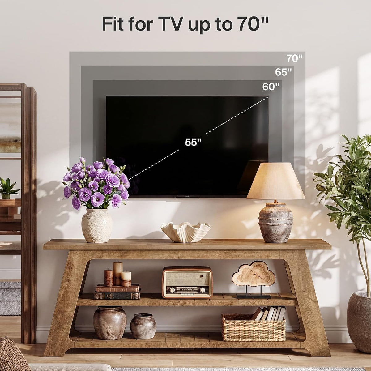 Tribesigns TV-Lowboard 160 cm für 75 Zoll Fernseher, TV-Schrank mit 3 Ablagen
