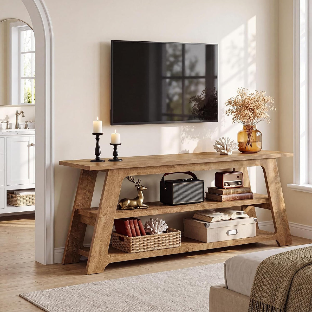 Tribesigns TV-Lowboard 160 cm für 75 Zoll Fernseher, TV-Schrank mit 3 Ablagen