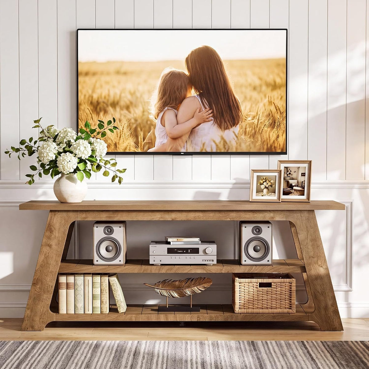 Tribesigns TV-Lowboard 160 cm für 75 Zoll Fernseher, TV-Schrank mit 3 Ablagen