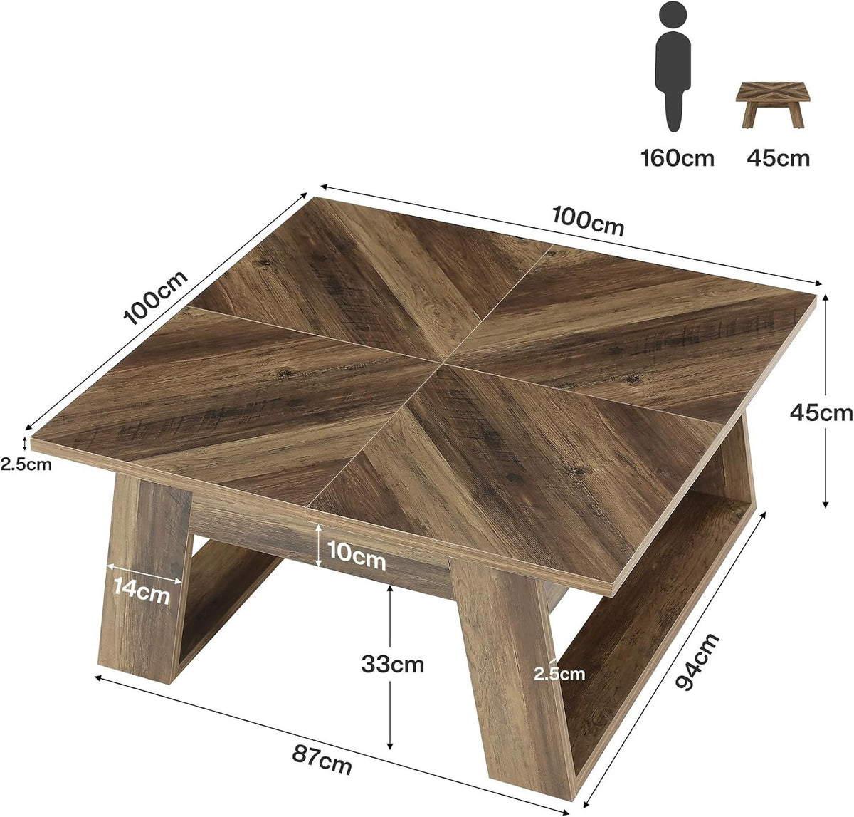 Tribesigns Quadratischer Couchtisch 100 cm, Wohnzimmertisch im Landhausstil