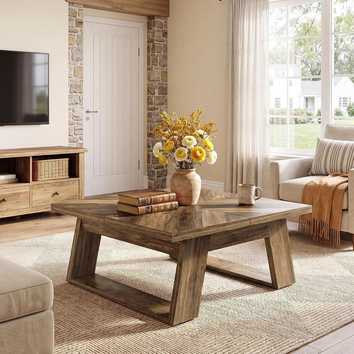 Tribesigns Quadratischer Couchtisch 100 cm, Wohnzimmertisch im Landhausstil