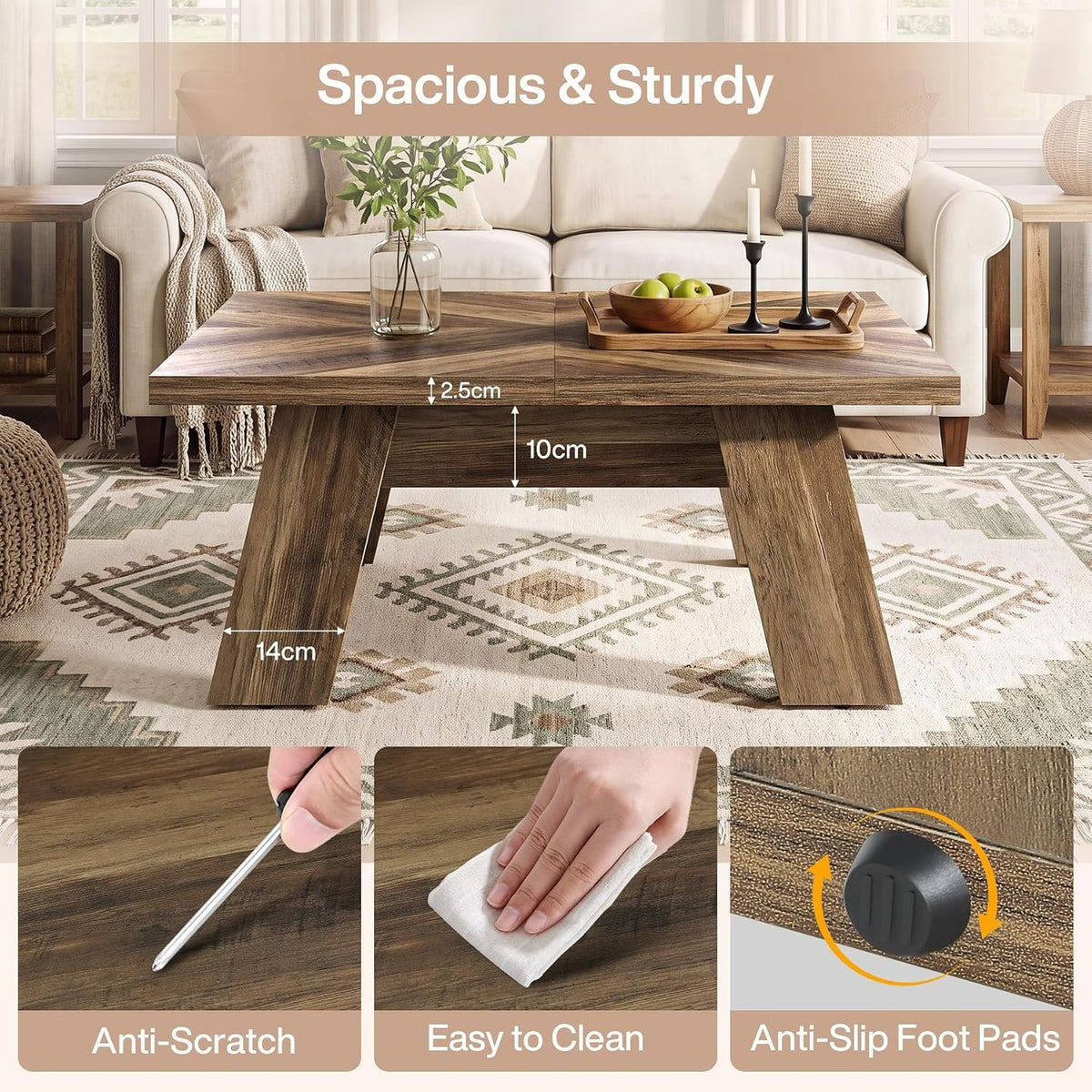 Tribesigns Quadratischer Couchtisch 100 cm, Wohnzimmertisch im Landhausstil
