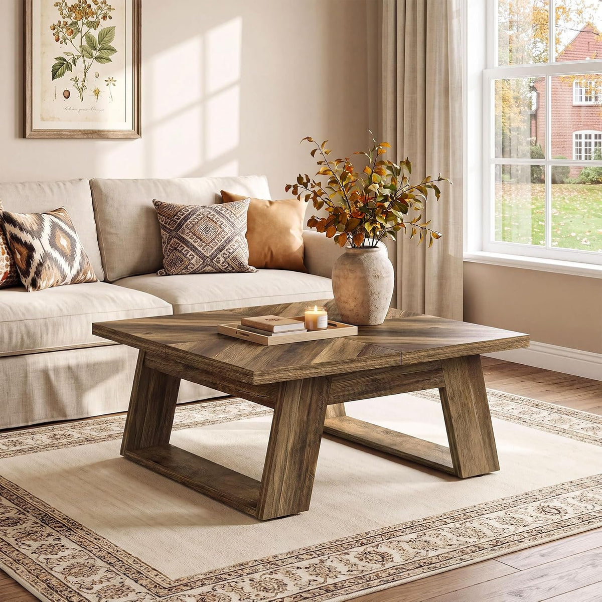 Tribesigns Quadratischer Couchtisch 100 cm, Wohnzimmertisch im Landhausstil