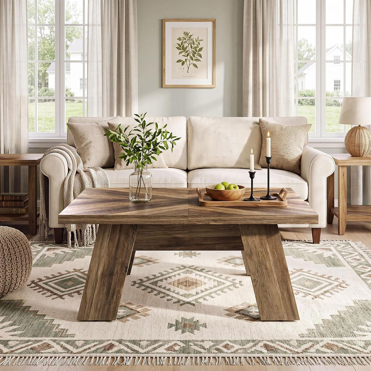 Tribesigns Quadratischer Couchtisch 100 cm, Wohnzimmertisch im Landhausstil