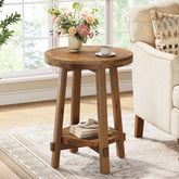 Tribesigns Runder Massivholz Beistelltisch 50 cm mit 2 Ablagen, Landhausstil 3