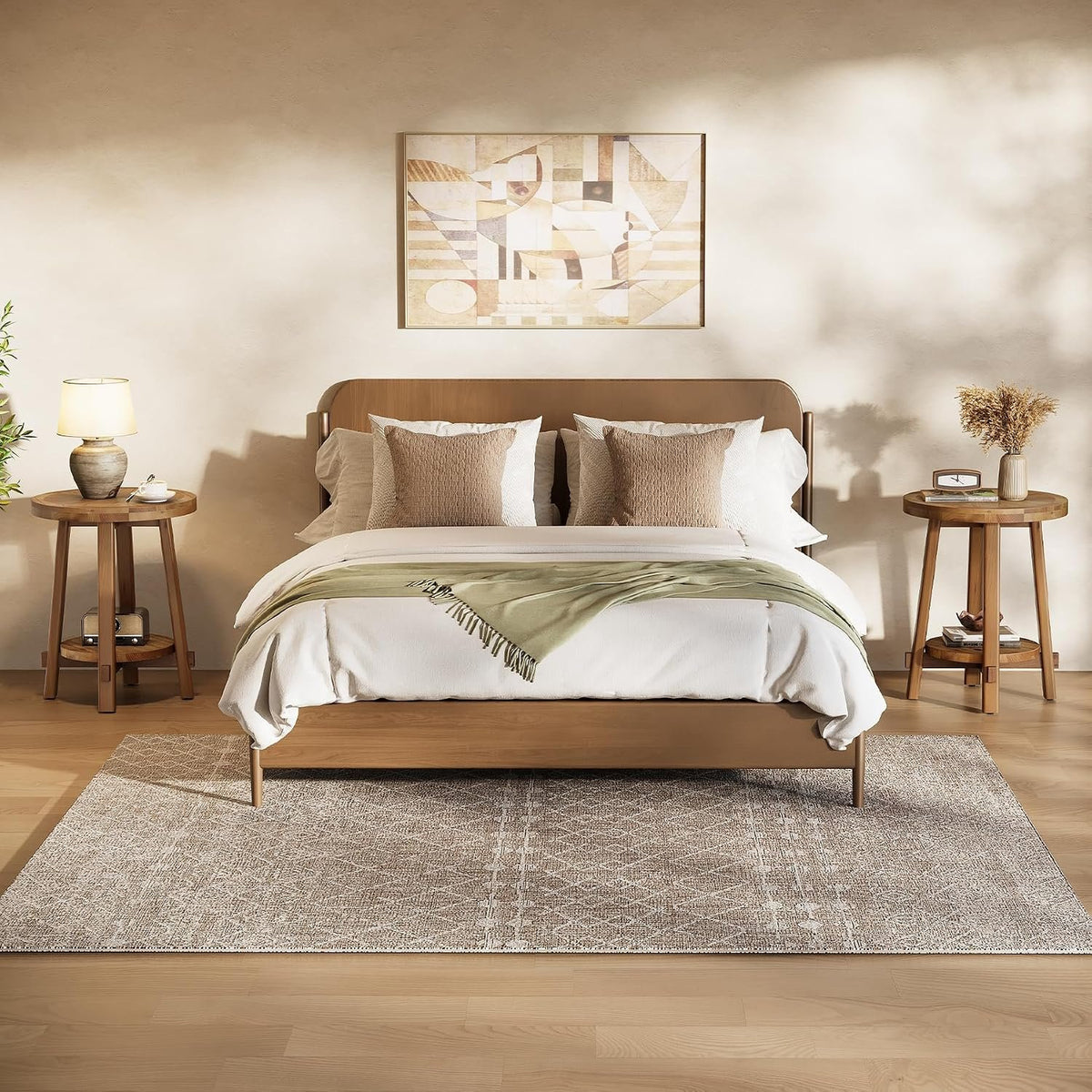 Tribesigns Runder Massivholz Beistelltisch 50 cm mit 2 Ablagen, Landhausstil