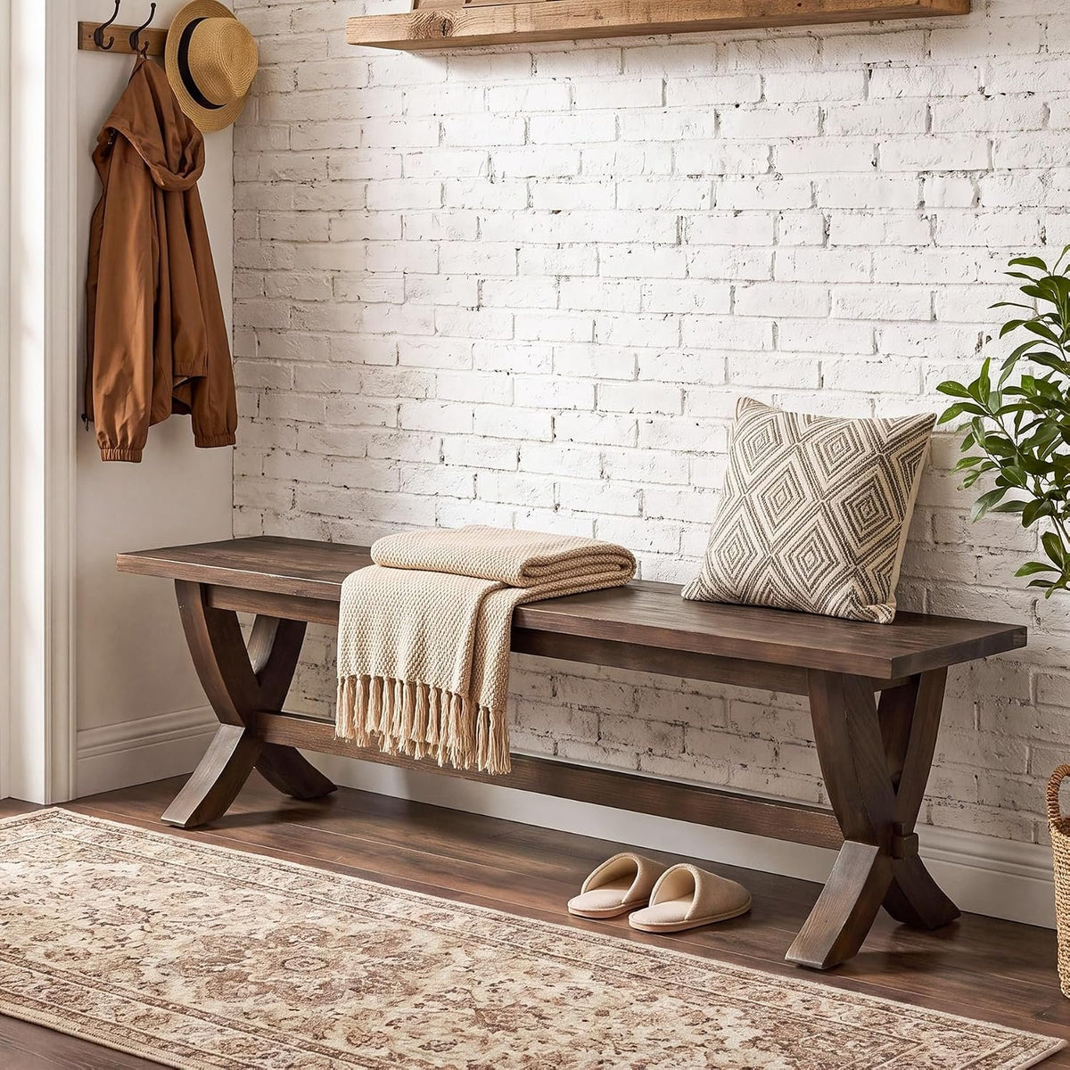 Tribesigns Massivholz Sitzbank 150 cm für 2–3 Personen, Schuhbank im Landhausstil