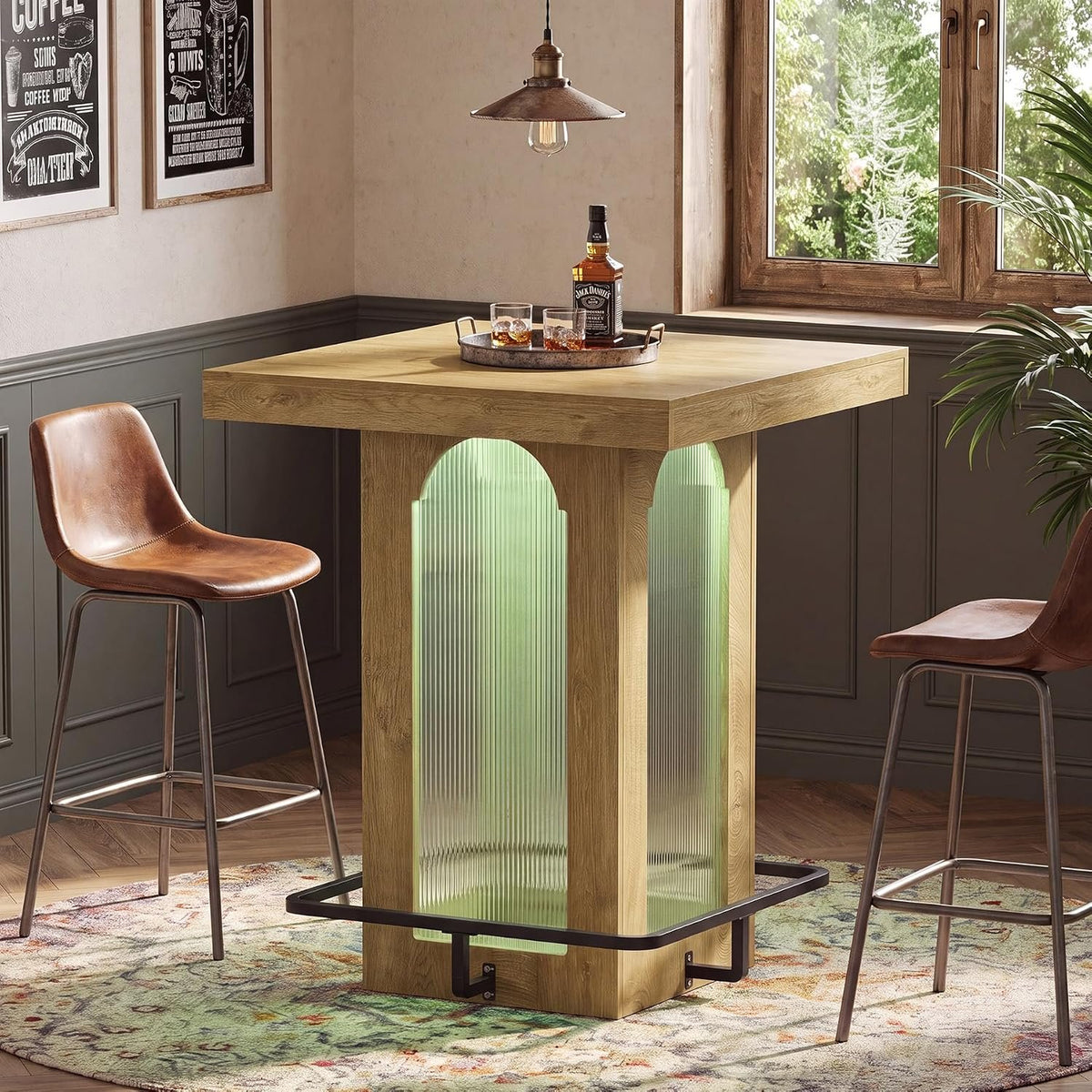 Tribesigns Bartisch 80 cm mit RGB-Beleuchtung, quadratischer Stehtisch