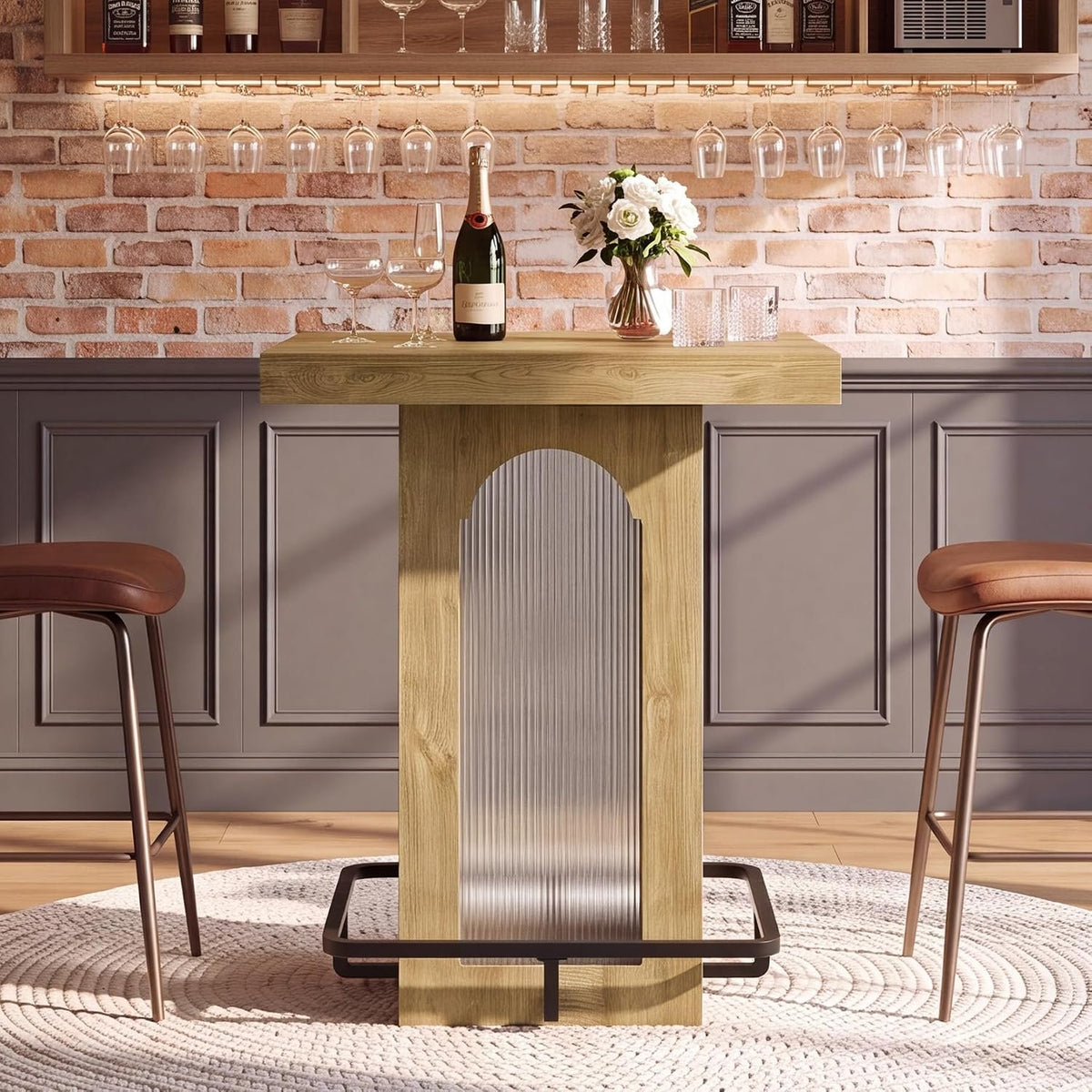 Tribesigns Bartisch 80 cm mit RGB-Beleuchtung, quadratischer Stehtisch