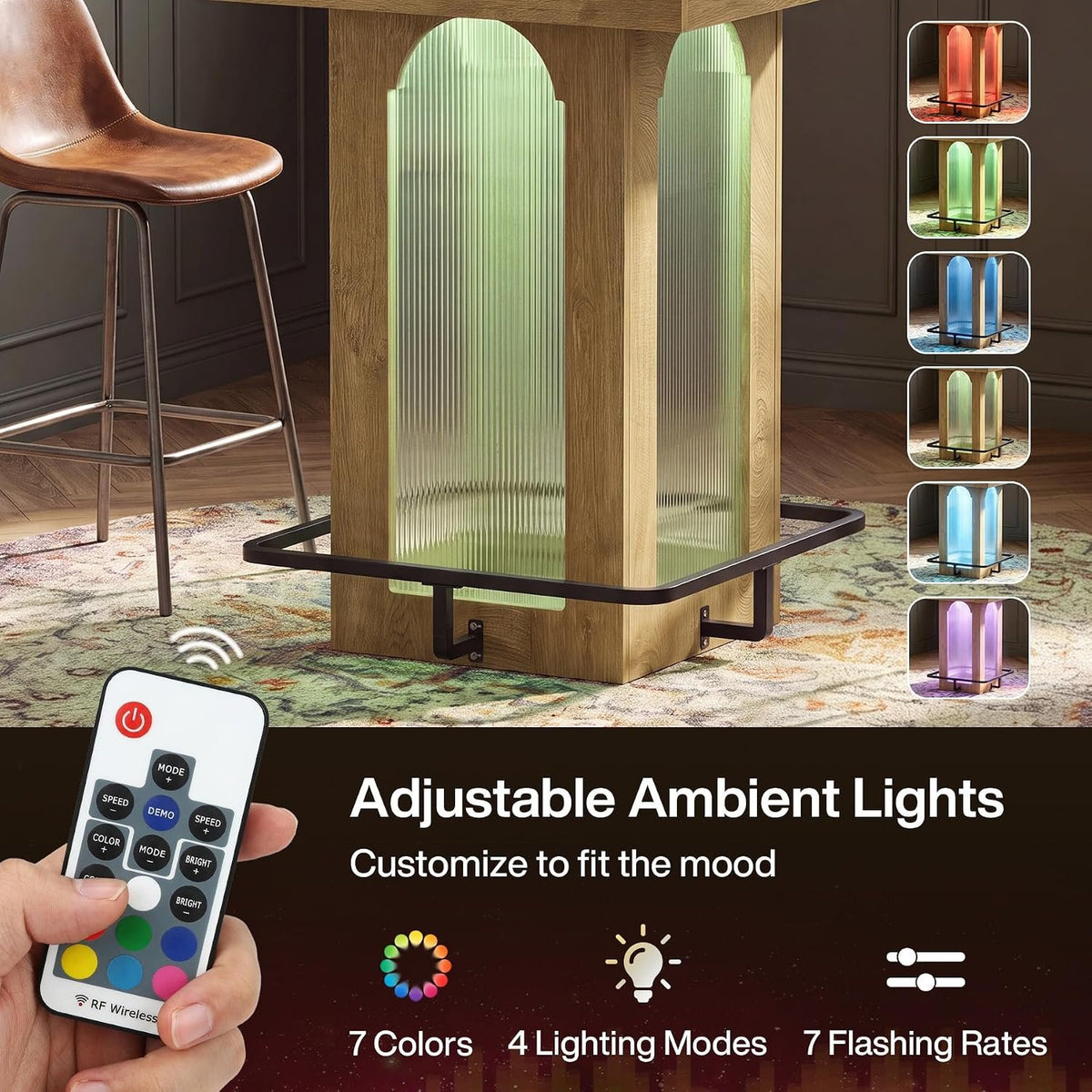 Tribesigns Bartisch 80 cm mit RGB-Beleuchtung, quadratischer Stehtisch