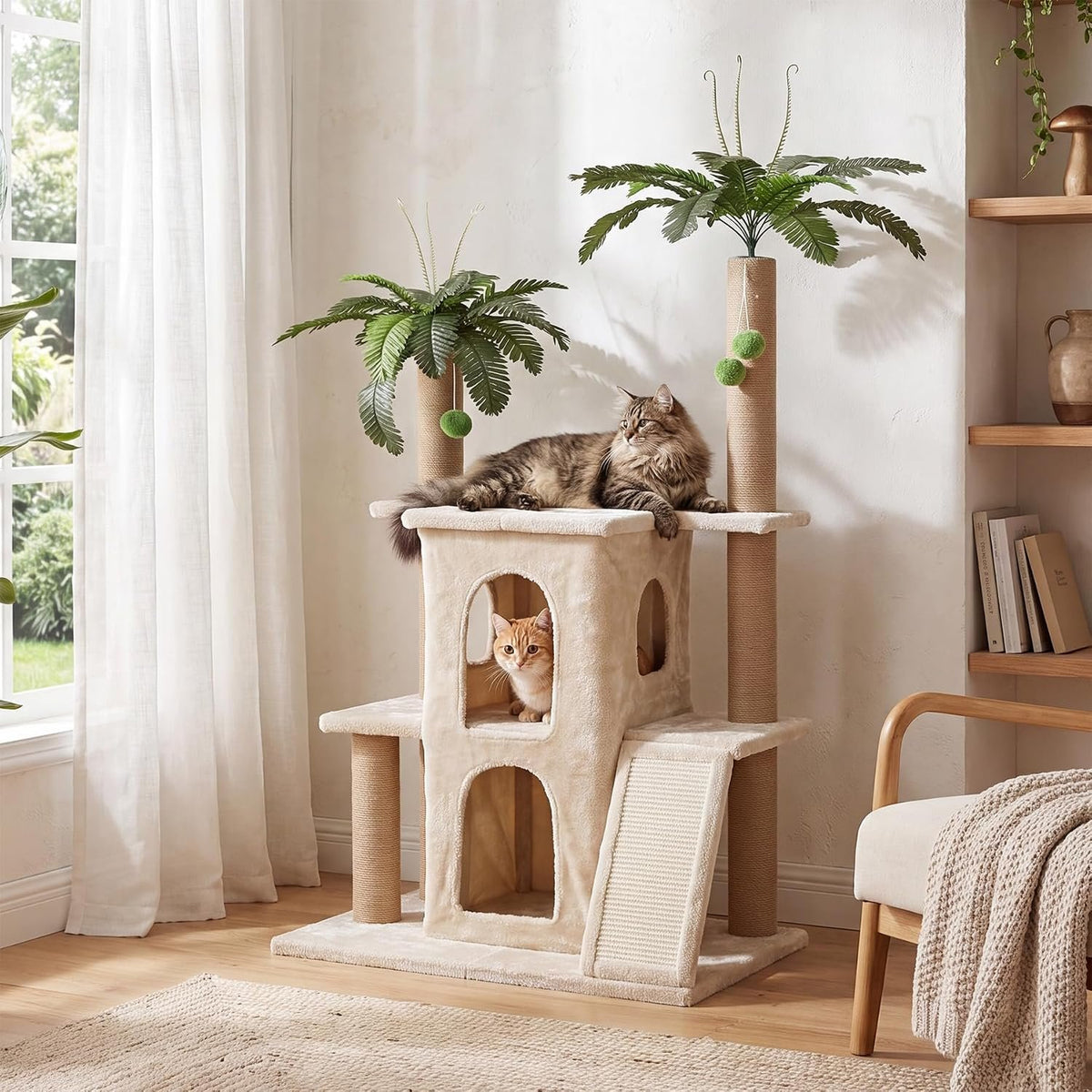 Tribesigns Kratzbaum 155 cm für 2 Katzen, großer Katzenbaum mit 7 Sisal-Kratzsäulen