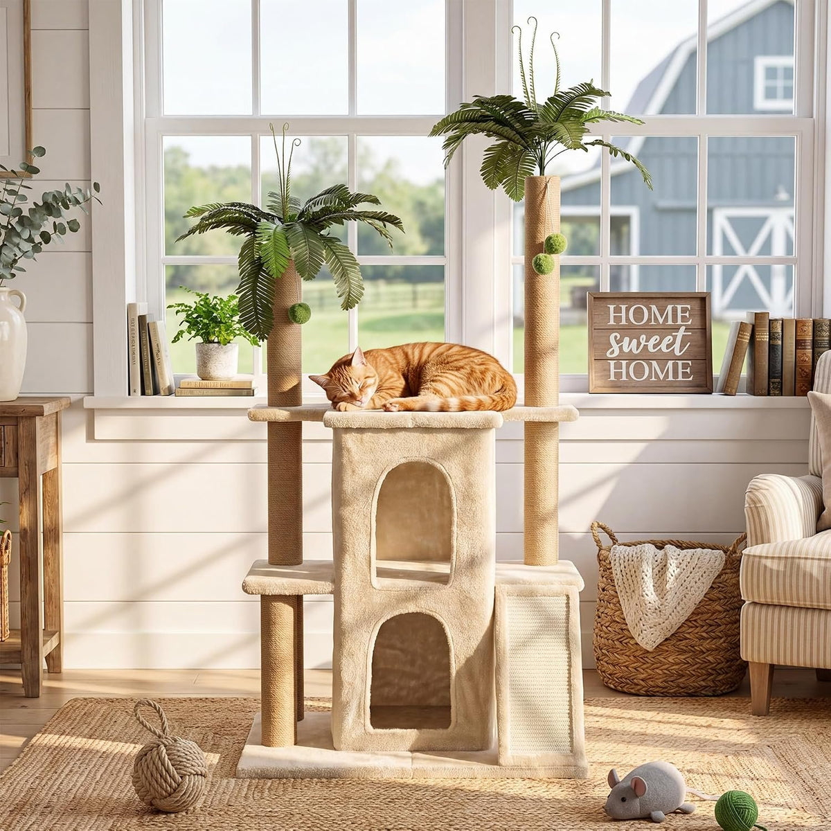 Tribesigns Kratzbaum 155 cm für 2 Katzen, großer Katzenbaum mit 7 Sisal-Kratzsäulen
