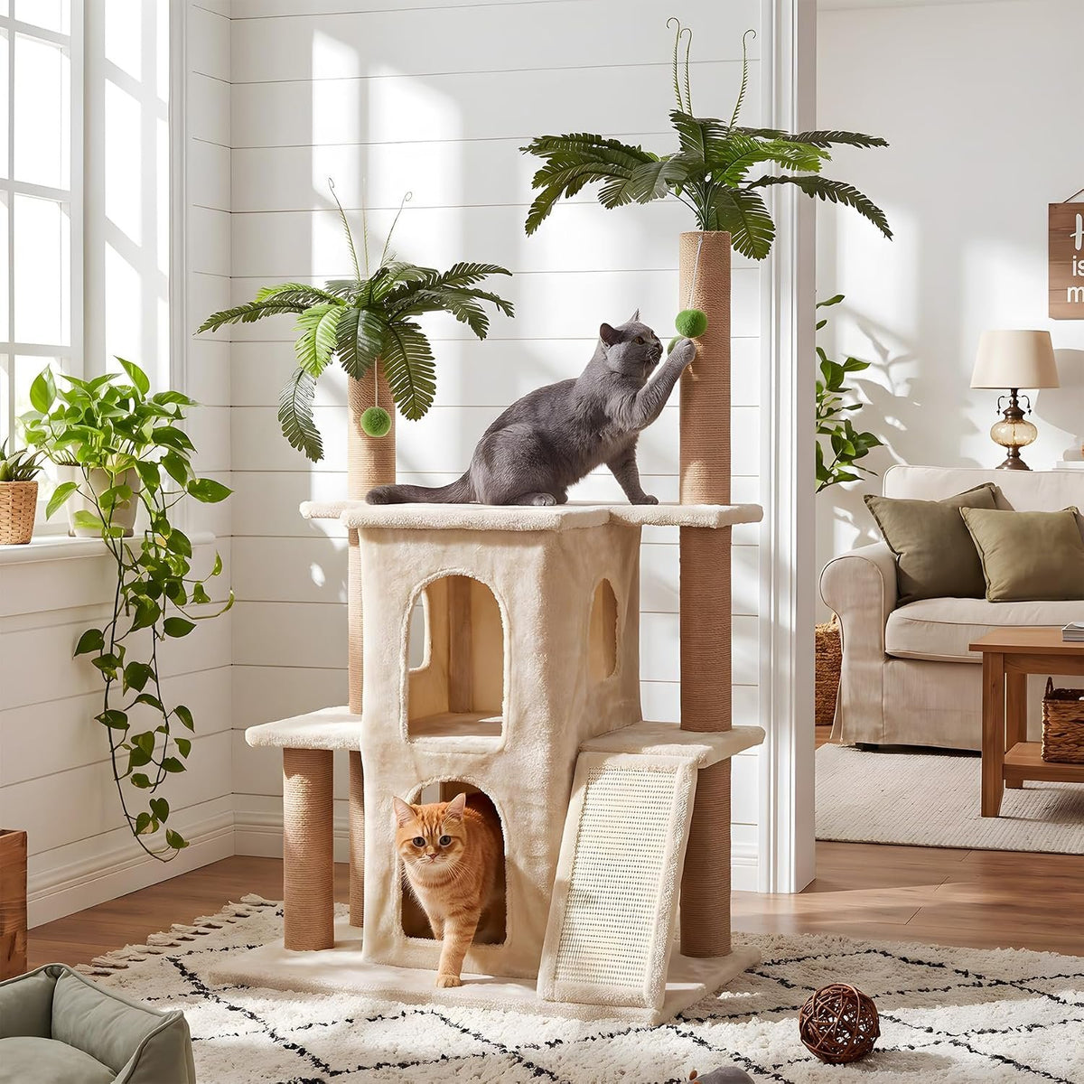 Tribesigns Kratzbaum 155 cm für 2 Katzen, großer Katzenbaum mit 7 Sisal-Kratzsäulen