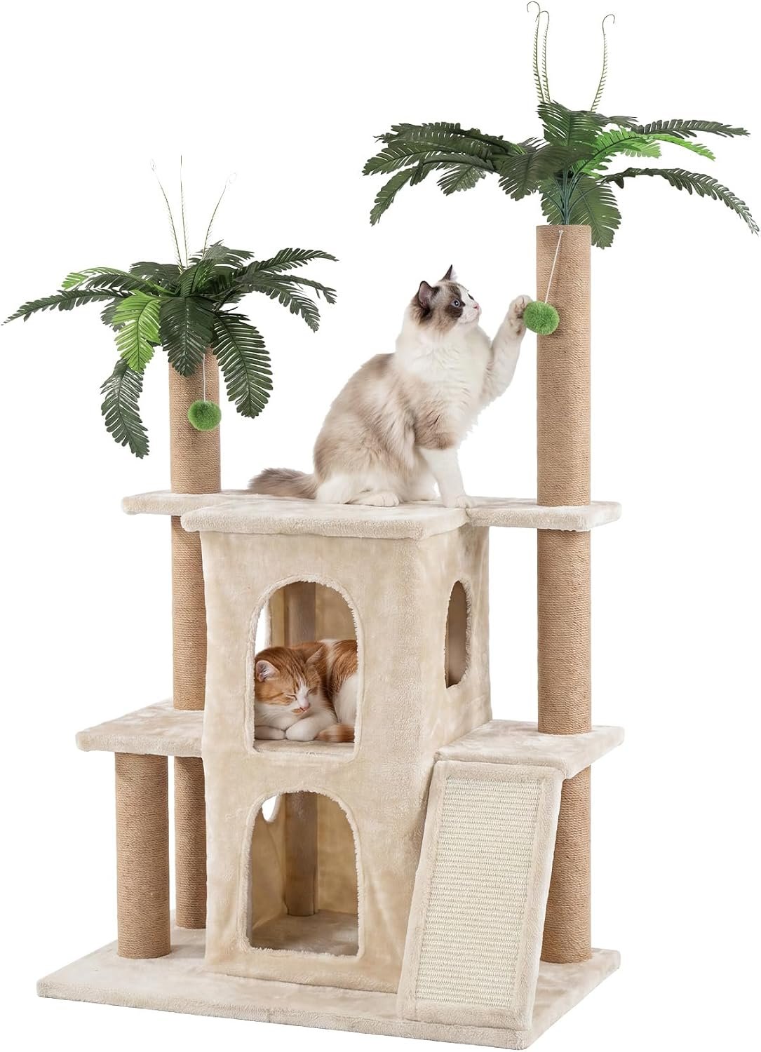 Tribesigns Kratzbaum 155 cm für 2 Katzen, großer Katzenbaum mit 7 Sisal-Kratzsäulen