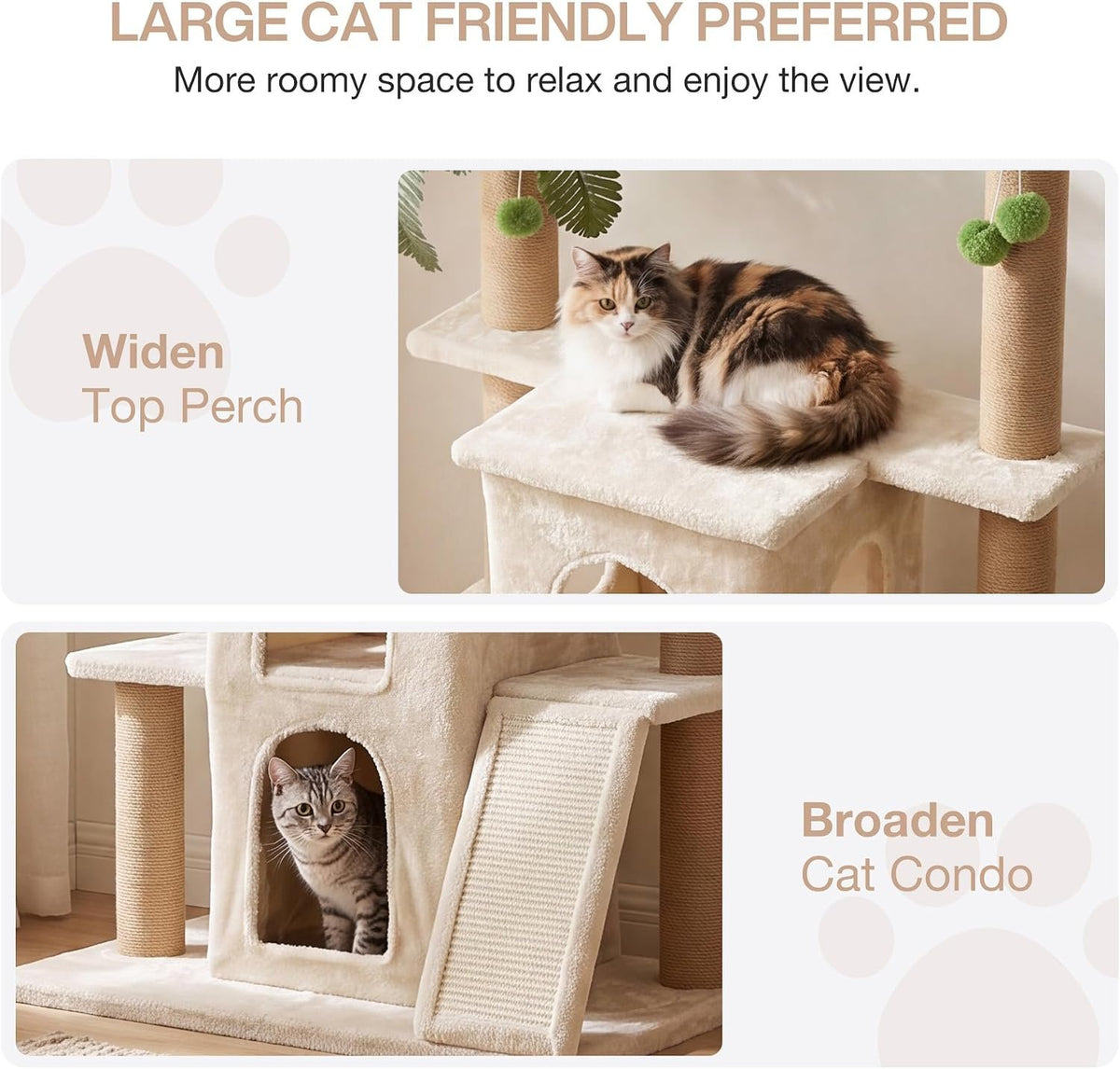Tribesigns Kratzbaum 155 cm für 2 Katzen, großer Katzenbaum mit 7 Sisal-Kratzsäulen