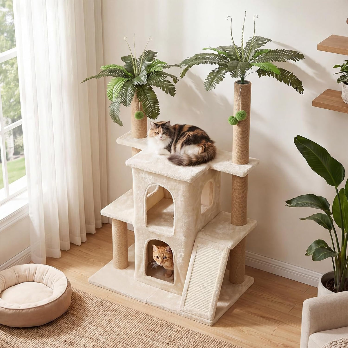 Tribesigns Kratzbaum 155 cm für 2 Katzen, großer Katzenbaum mit 7 Sisal-Kratzsäulen