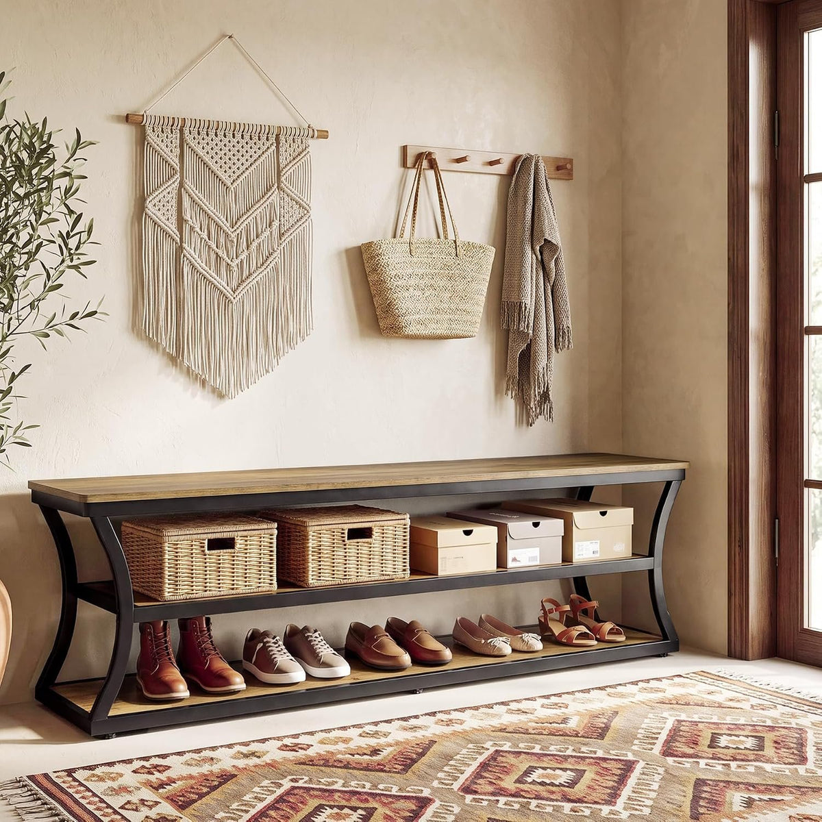 Tribesigns Schuhbank mit 3 Ebenen, geräumiges Schuhregal mit Sitzfläche