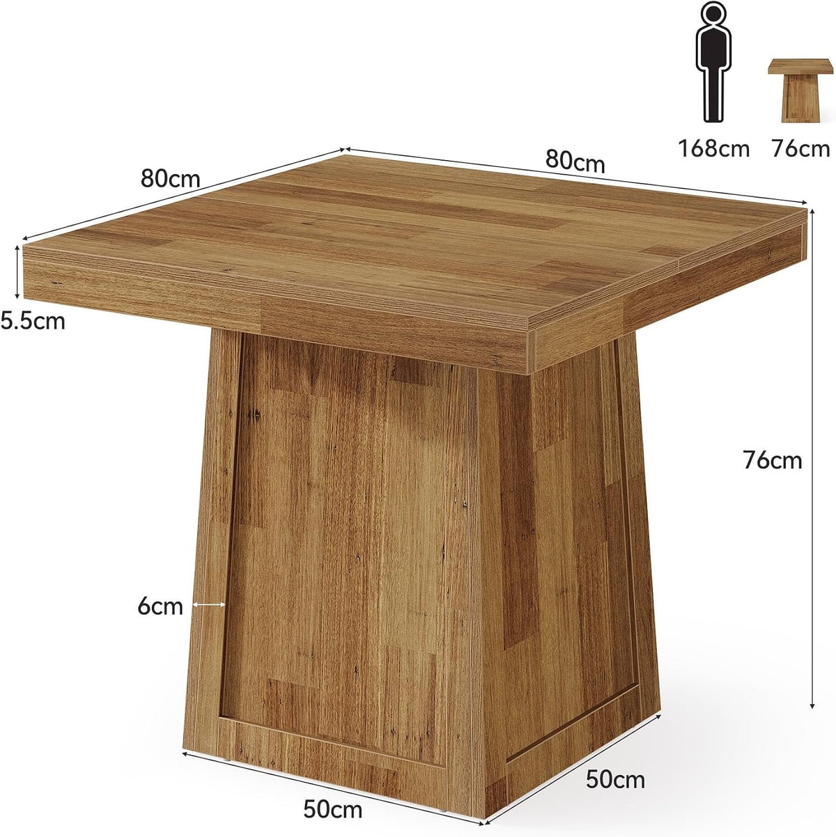 Tribesigns Quadratischer Esstisch 80 × 80 cm, Küchentisch im Landhausstil mit Trapezgestell