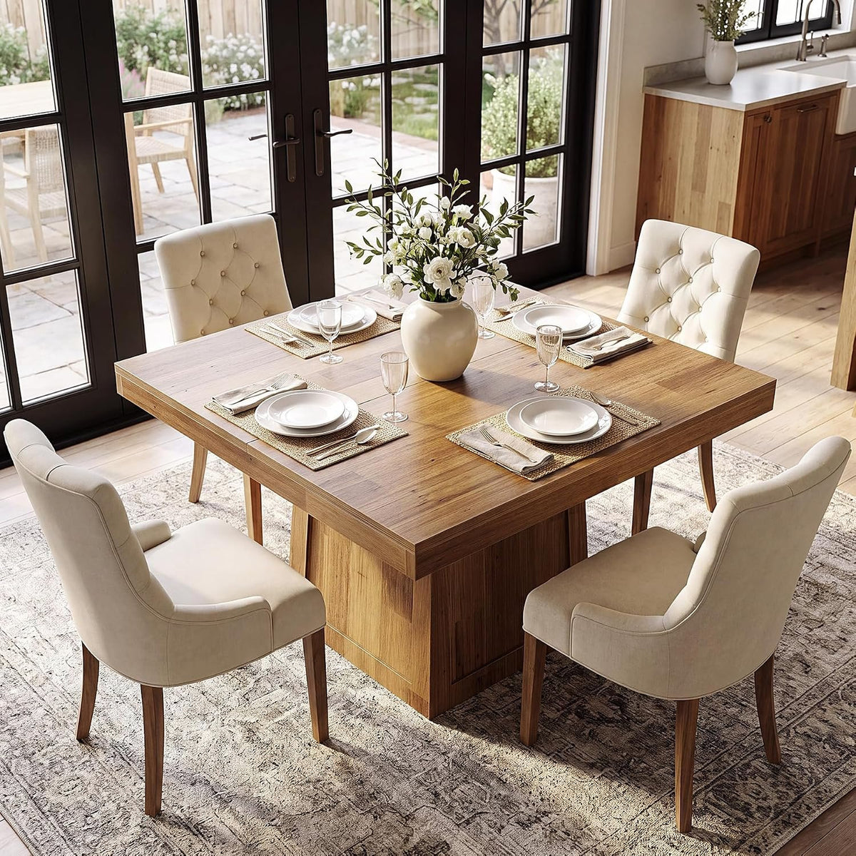 Tribesigns Quadratischer Esstisch 80 × 80 cm, Küchentisch im Landhausstil mit Trapezgestell