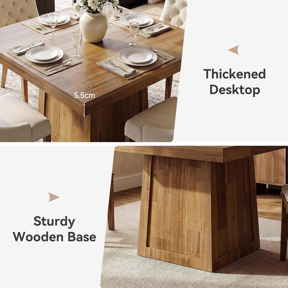 Tribesigns Quadratischer Esstisch 80 × 80 cm, Küchentisch im Landhausstil mit Trapezgestell