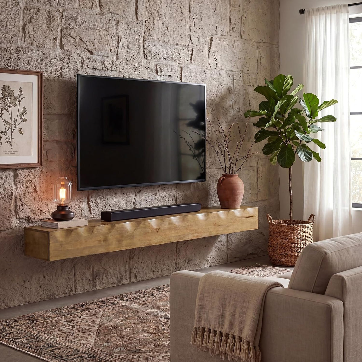 Tribesigns Wand-TV-Board 160 cm aus Massivholz, schwebendes TV-Regal für bis 75 Zoll