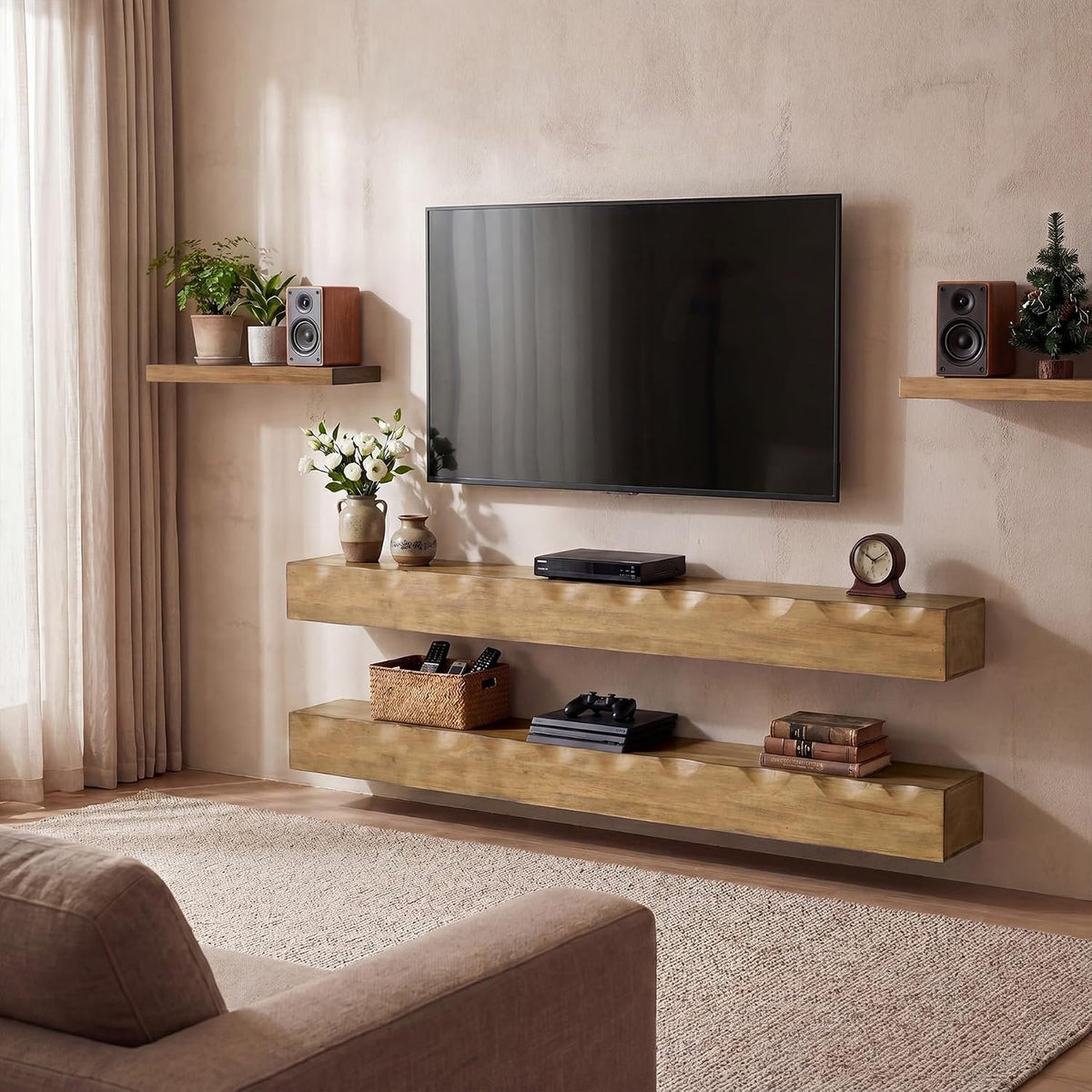 Tribesigns Wand-TV-Board 160 cm aus Massivholz, schwebendes TV-Regal für bis 75 Zoll