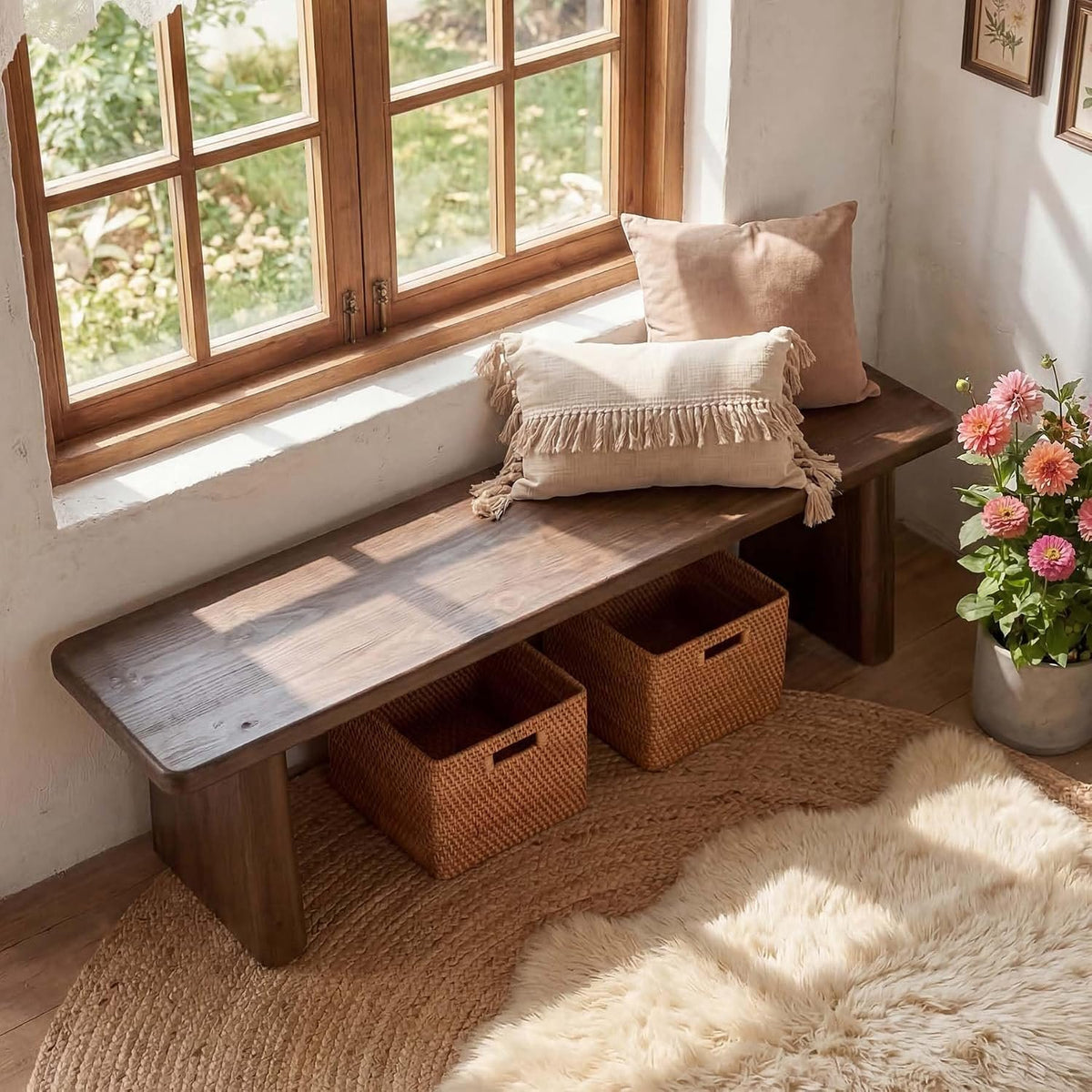 Tribesigns Schuhbank 140 cm aus Massivholz, Sitzbank für 2–3 Personen im Landhausstil