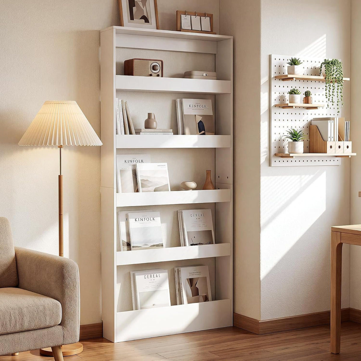 Tribesigns Schmales Regal 180 cm hoch mit 5 Ablagen, Nischenregal in Weiß und Holzoptik