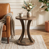 Tribesigns Runder Beistelltisch 45 cm mit 2 Ablagen, platzsparend im Landhausstil 3