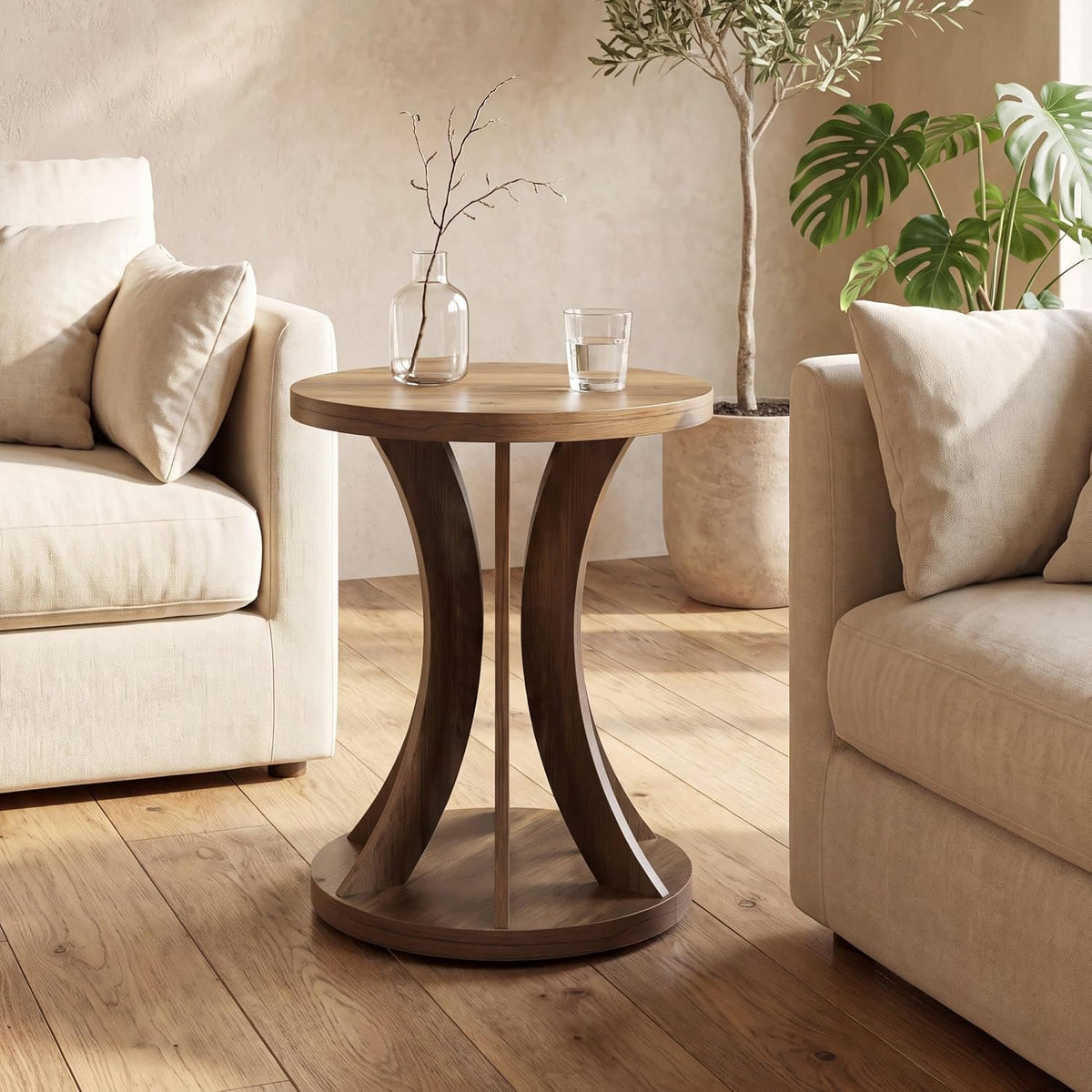 Tribesigns Runder Beistelltisch 45 cm mit 2 Ablagen, platzsparend im Landhausstil