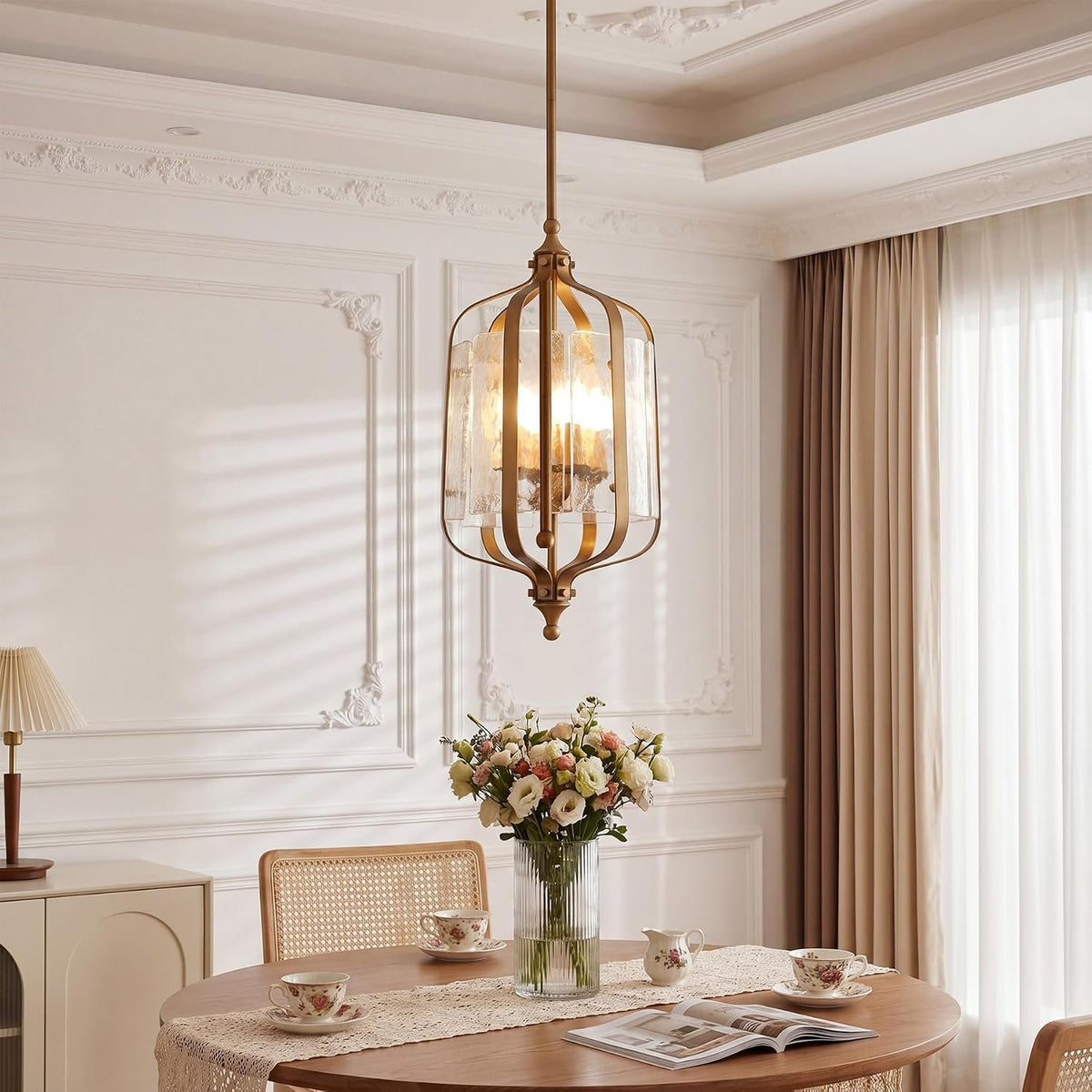 Tribesigns Glas-Pendelleuchte, Retro Esstischlampe mit höhenverstellbarem Glasschirm