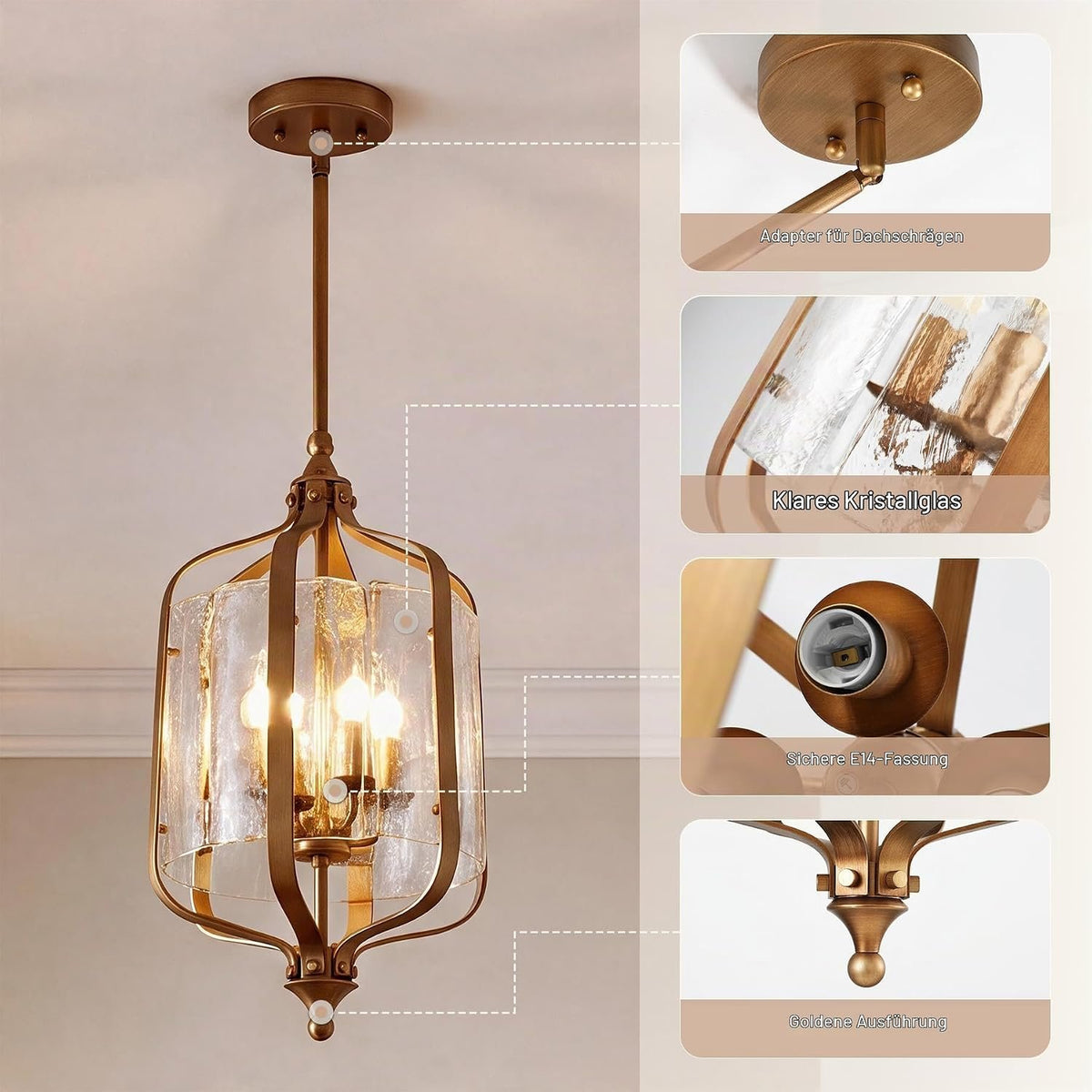 Tribesigns Glas-Pendelleuchte, Retro Esstischlampe mit höhenverstellbarem Glasschirm