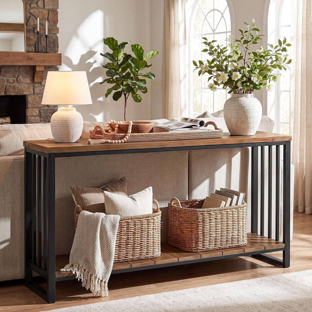 Tribesigns Massivholz Konsolentisch 140 cm, schmaler Flurtisch im Landhausstil mit Ablage