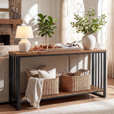 Tribesigns Massivholz Konsolentisch 140 cm, schmaler Flurtisch im Landhausstil mit Ablage 3