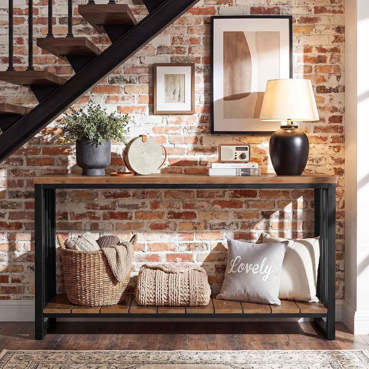 Tribesigns Massivholz Konsolentisch 140 cm, schmaler Flurtisch im Landhausstil mit Ablage