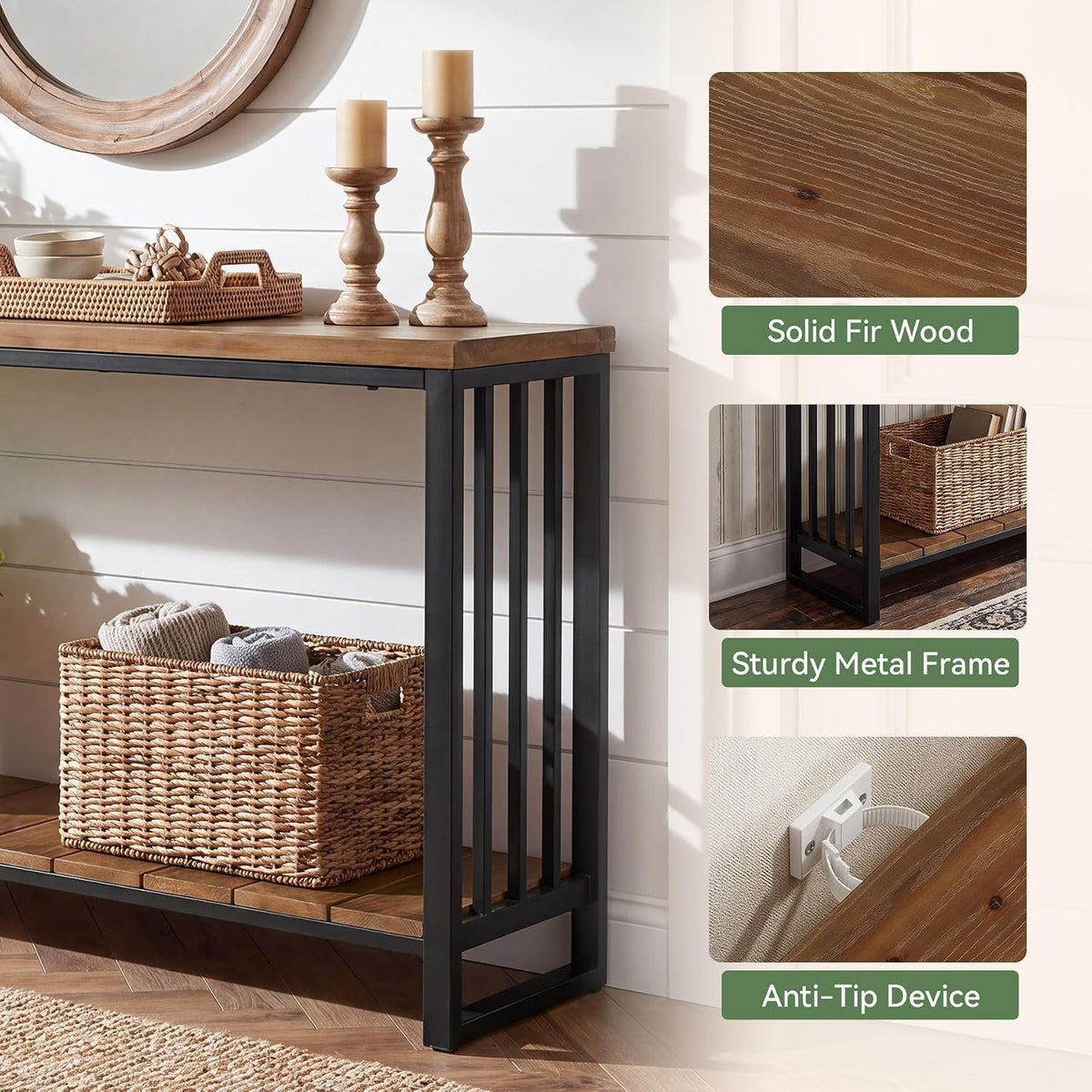 Tribesigns Massivholz Konsolentisch 140 cm, schmaler Flurtisch im Landhausstil mit Ablage