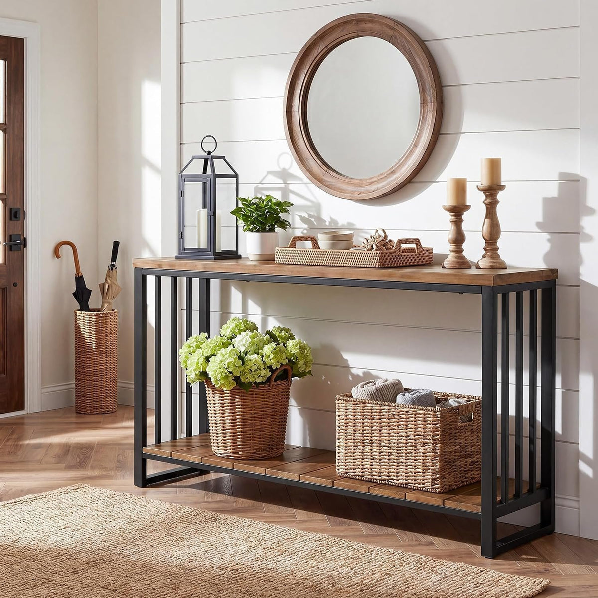 Tribesigns Massivholz Konsolentisch 140 cm, schmaler Flurtisch im Landhausstil mit Ablage